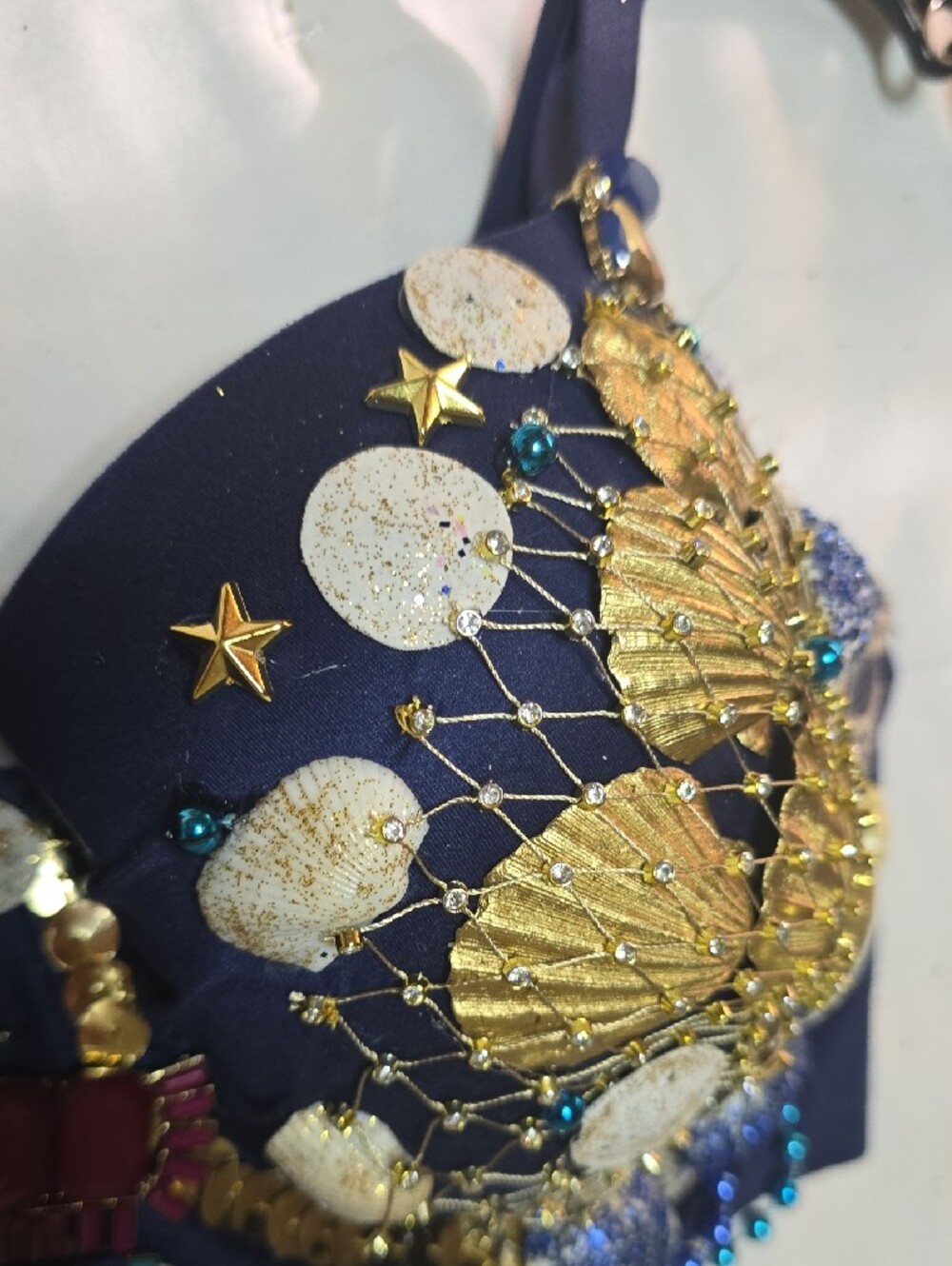 Navy Embellished Victoria Bra with Gold Seashells Accents - Picture 4 of 6
